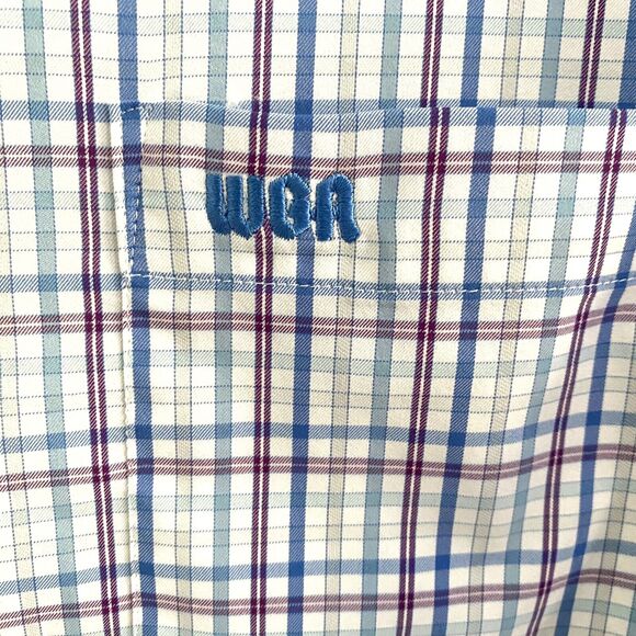 Peter Millar shirt Mens Large Short Sleeve Button Up Cotton Plaid preppy - Picture 2 of 7